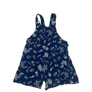 Vintage 90s Y2K Express Paris French Print Romper Overalls Blue Medium Whimsical